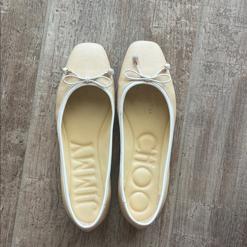 Jimmy Choo Cream and White Square-Toe Ballet Flats